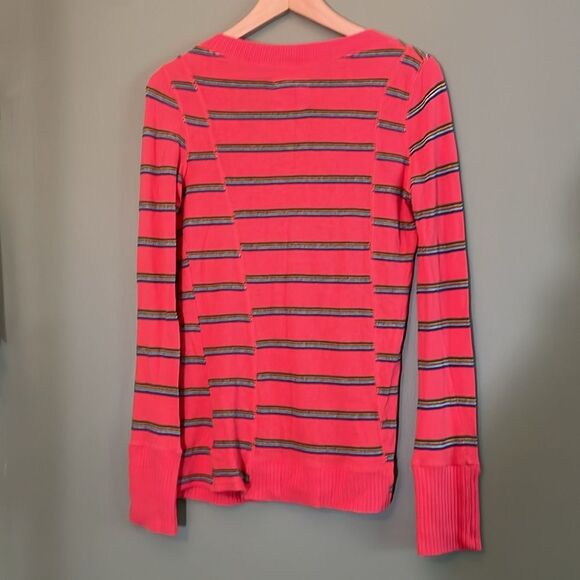 Y2K VTG Free People Striped Sweater V-Neck Cotton Long Sleeve Sz L - Picture 7 of 8